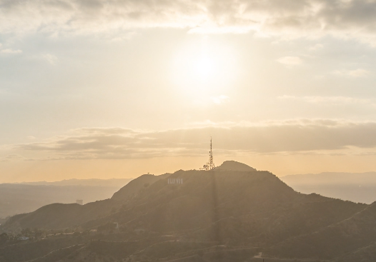 Sun setting over Hollywood hills